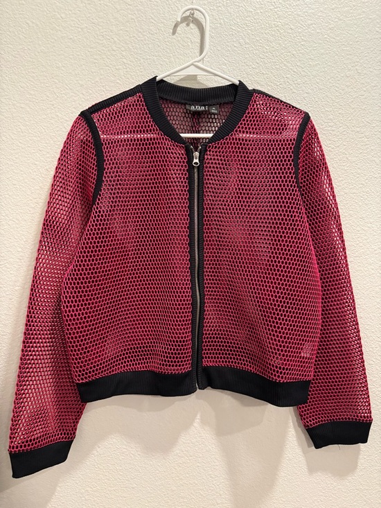 a.n.a Jackets & Blazers - a.n.a Pink Mesh Bomber Jacket with Black Accents